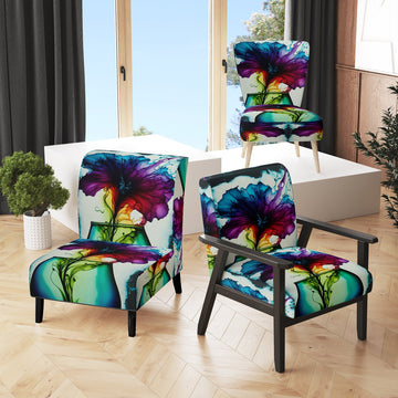 Purple And Blue Blossoming Flower - Traditional Accent Slipper Chair